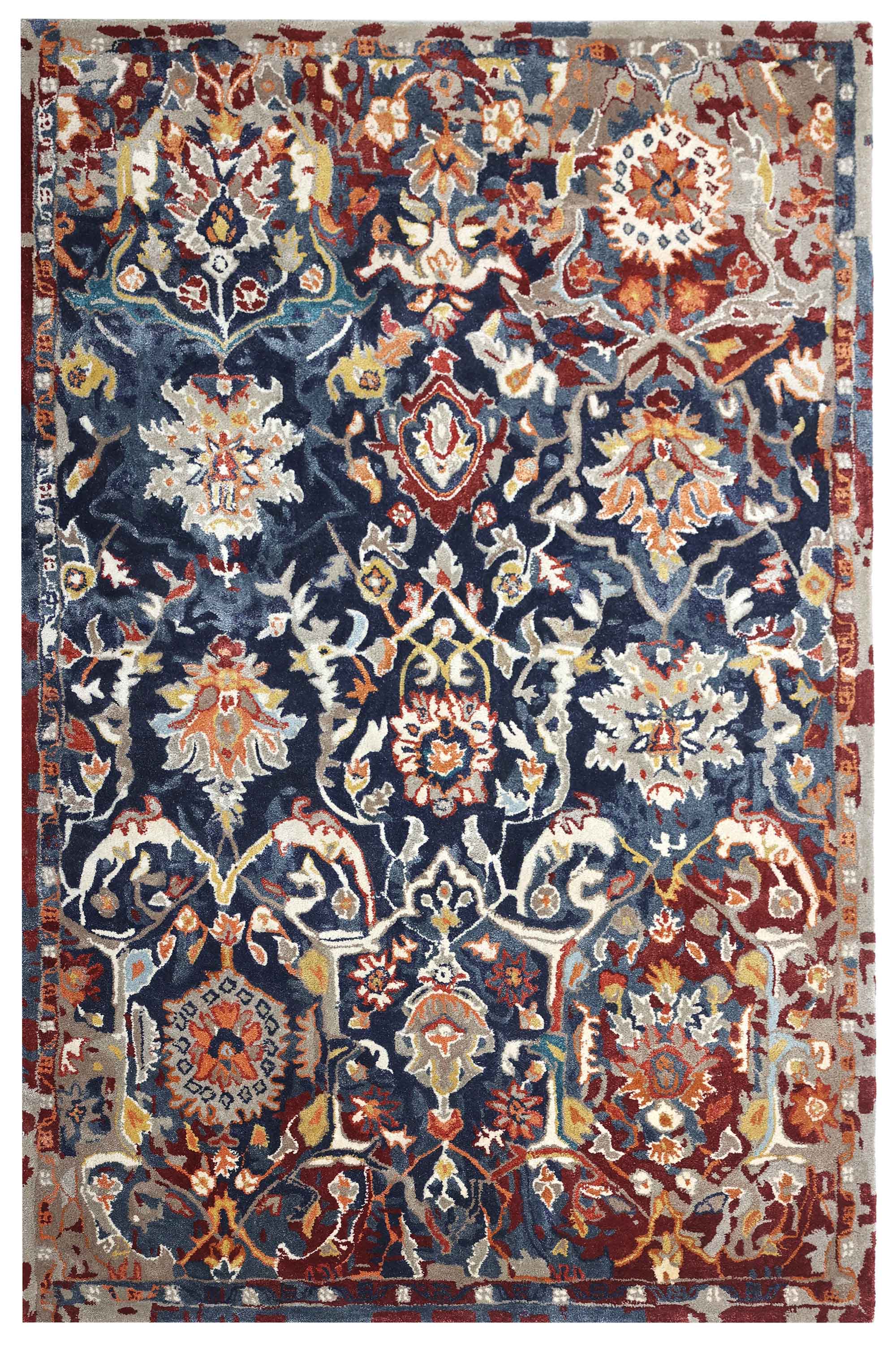 INDIGO DIWAN | 4' x 6' FT | 6' x 9' FT | TRADITIONAL RUGS | MULTI COLOR
