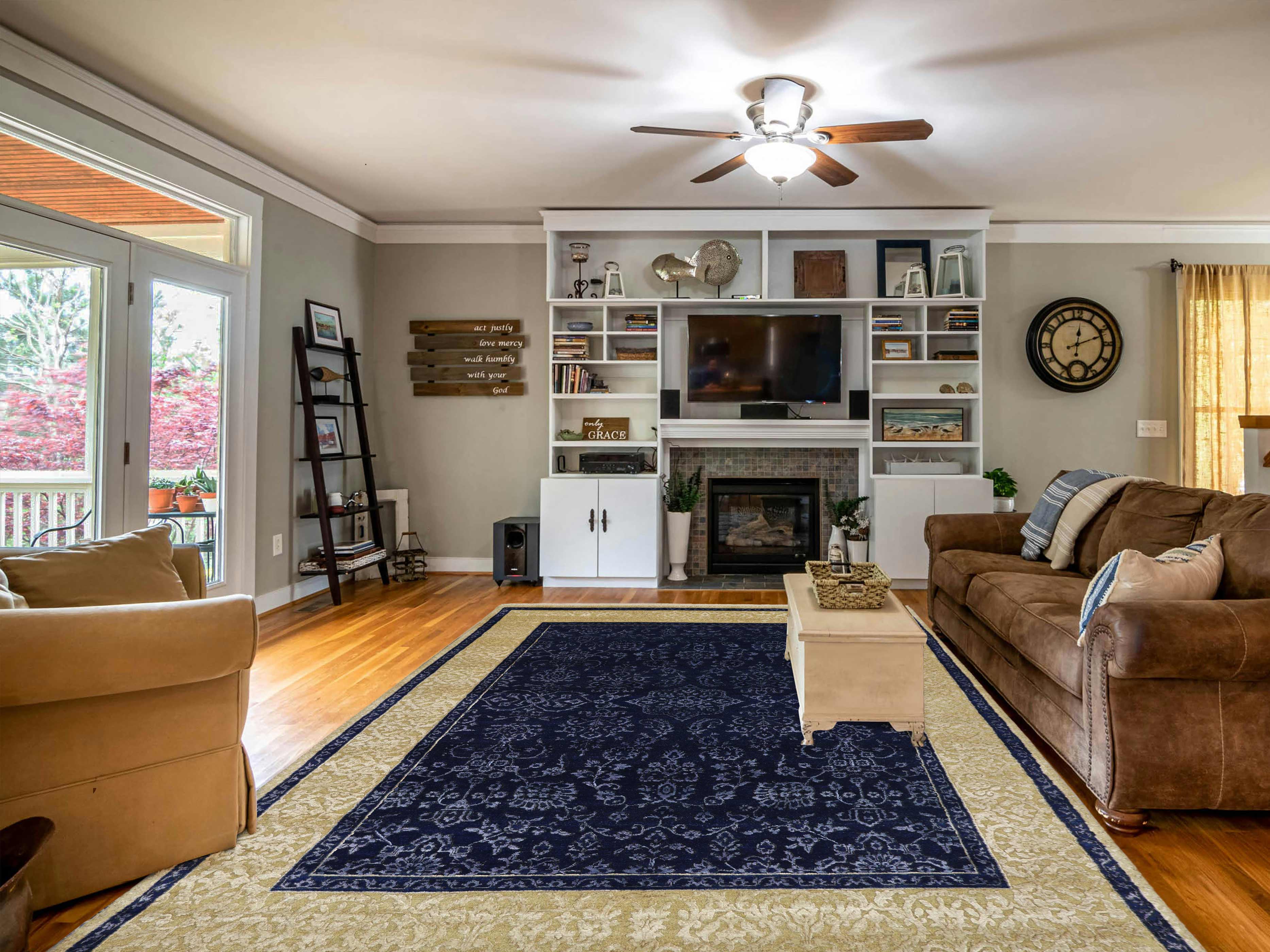 MONROE | 5' x 7' FT | TRADITIONAL RUGS | BLUE - IVORY COLOR
