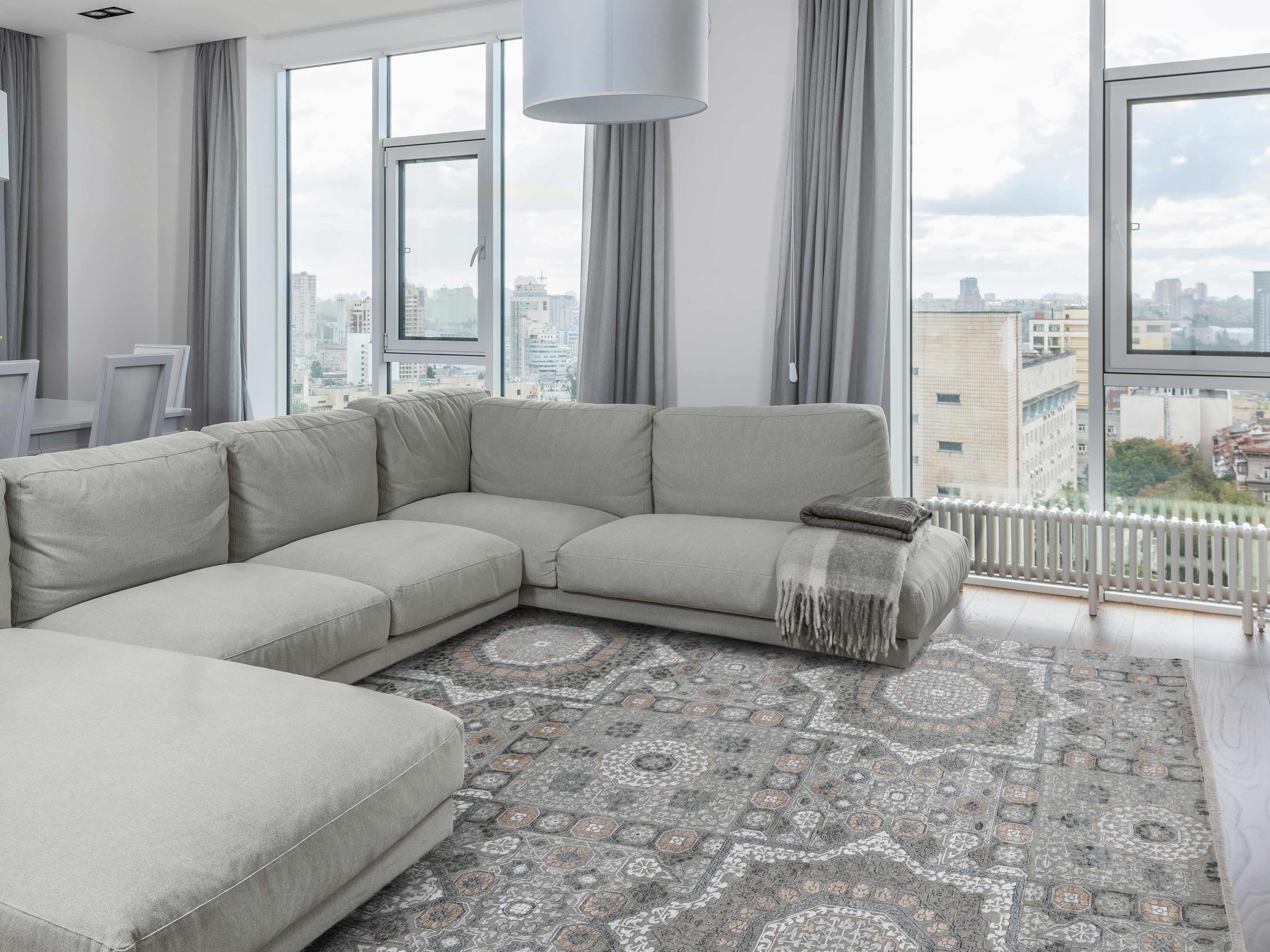 MUGHAL TERRA | 8' x 10' FT | TRADITIONAL RUGS | GREY - BEIGE COLOR
