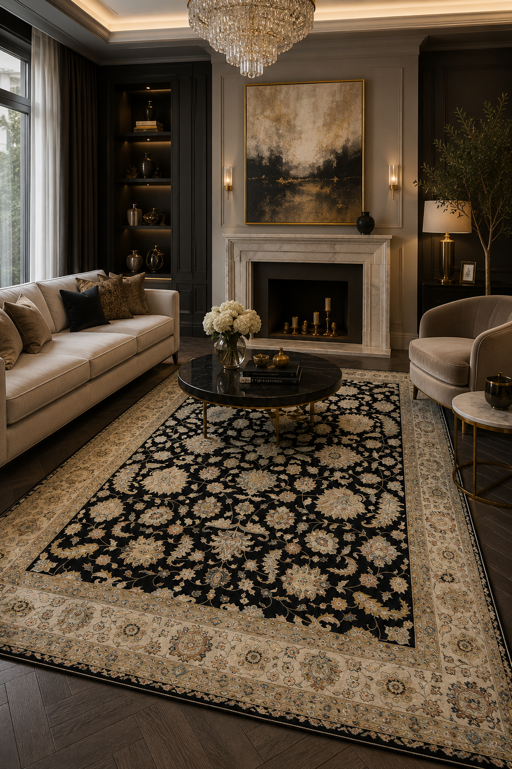 NOORVEIL | 9' x 12' FT | TRADITIONAL RUGS | BLACK - WHITE COLOR