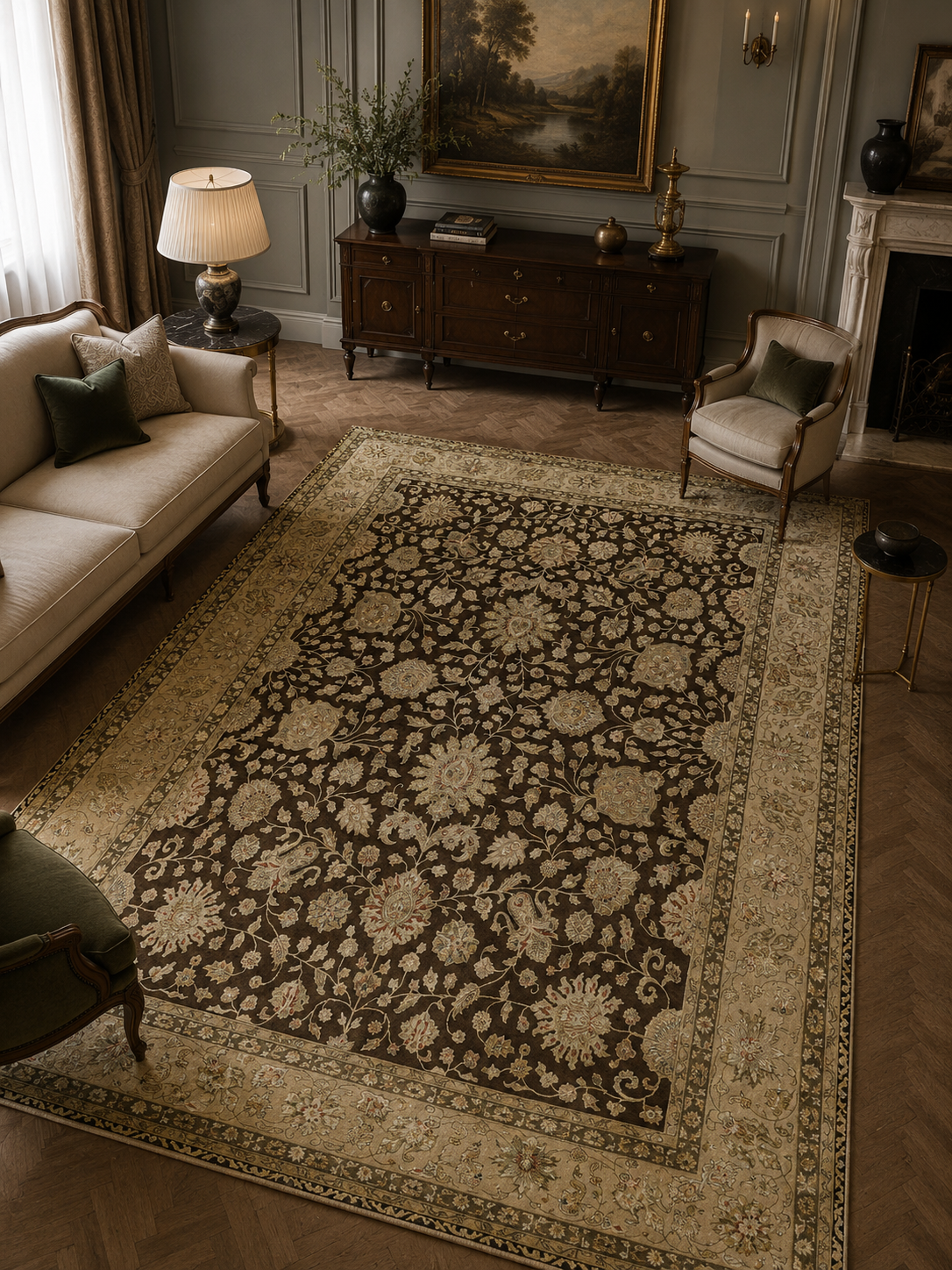 ROYAL MEADOW | 8' x 10' FT | 9' x 12' FT | TRADITIONAL RUGS | BROWN | IVORY COLOR