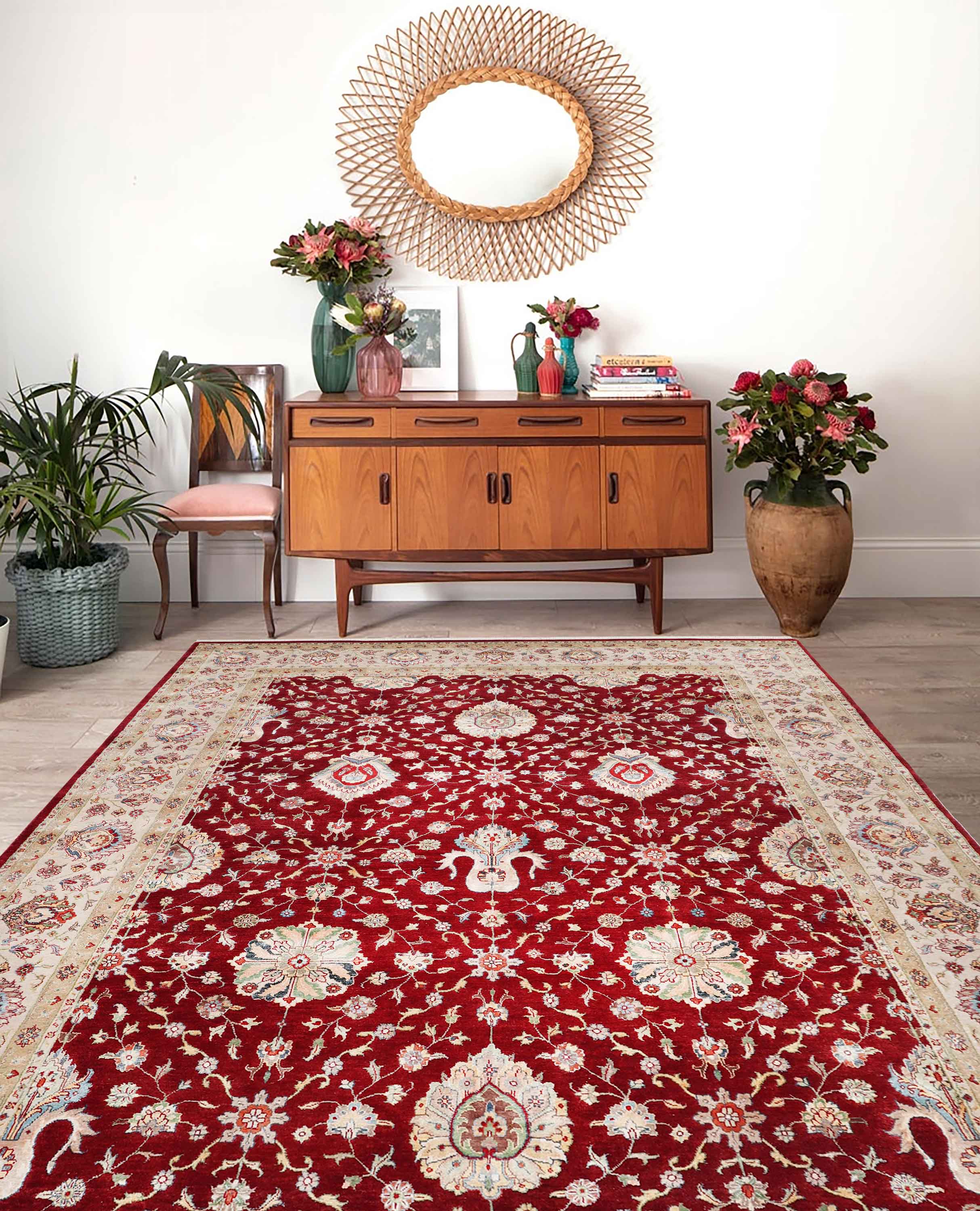 HADES | 8' x 10' FT TRADITIONAL RUGS | RED-IVORY COLOR