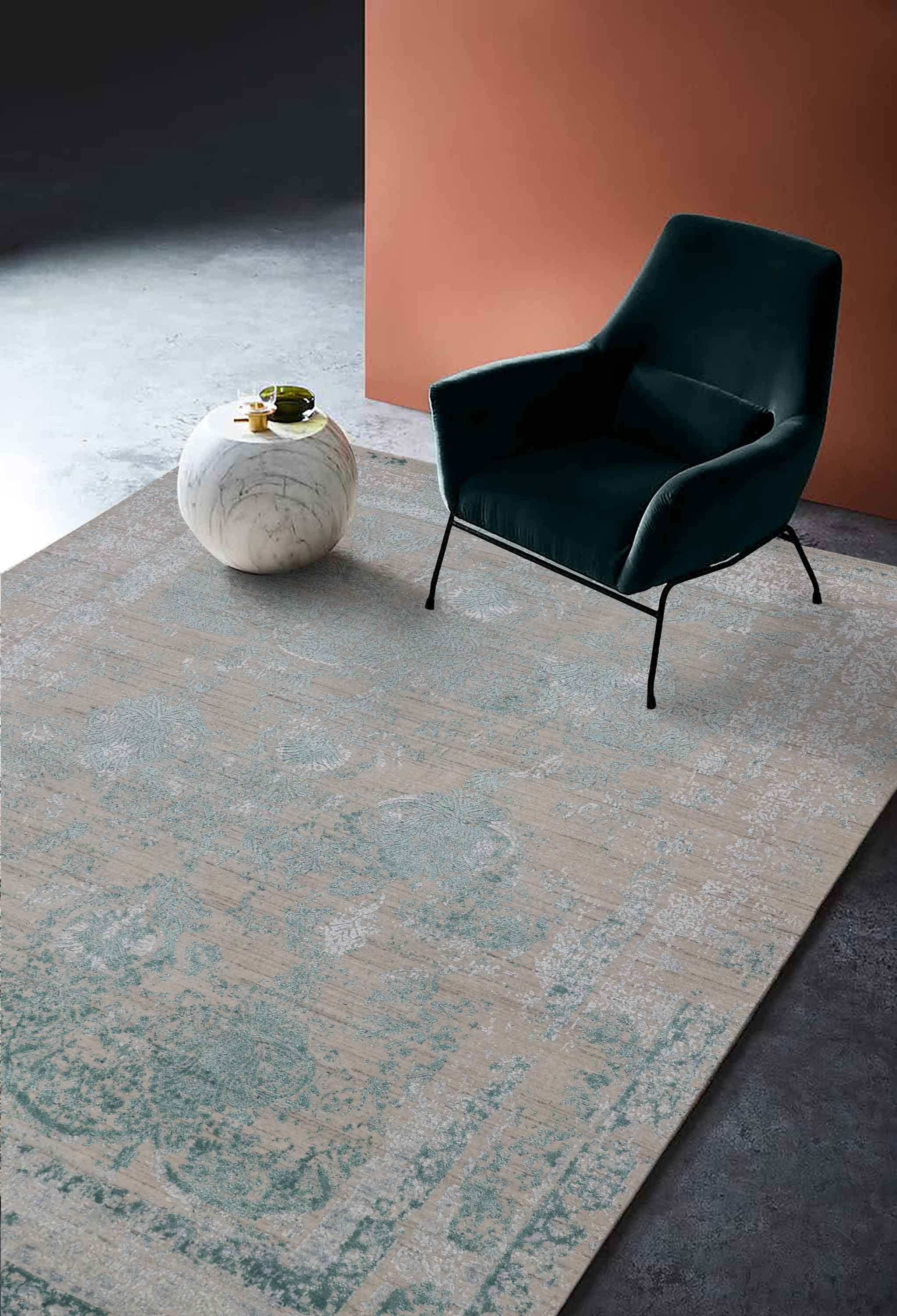 SAGE LOOM | 8' x 10' FT | TRADITIONAL RUGS | IVORY/TURQUOISE COLOR