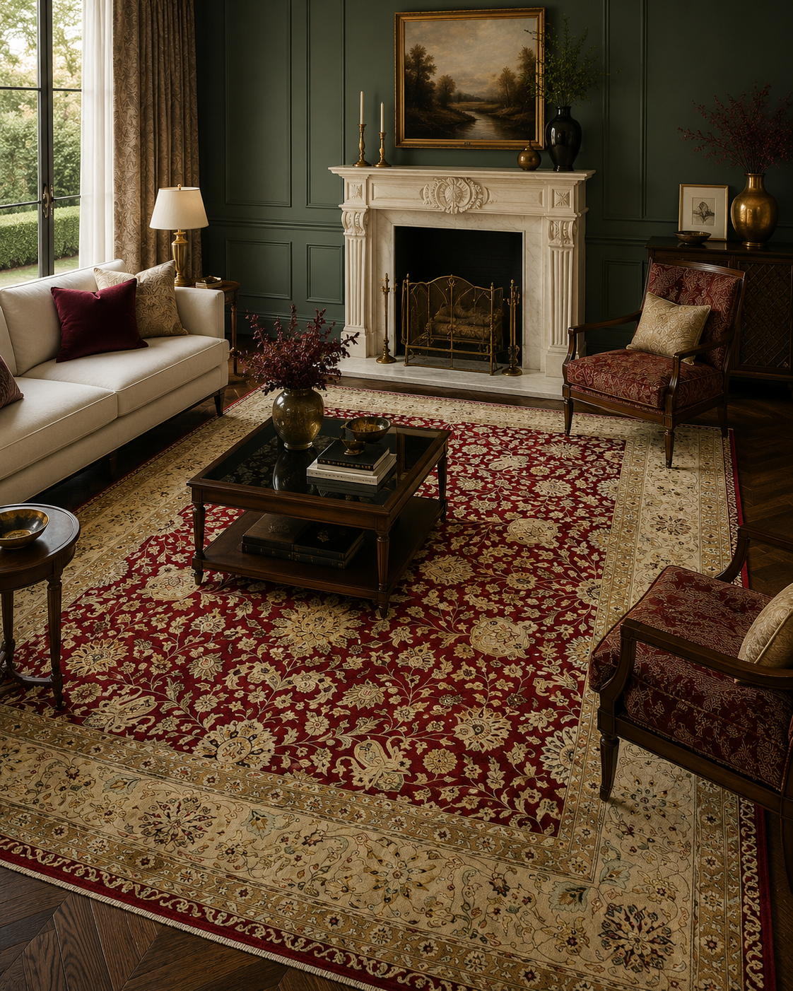 ROYAL FLORENT | 8' x 10' FT | 9' x 12' FT | TRADITIONAL RUGS | MAROON - IVORY COLOR
